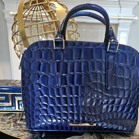 Brahmin Vivian Dome Satchel Blue Croc Embossed Leather - Picture 1 of 5